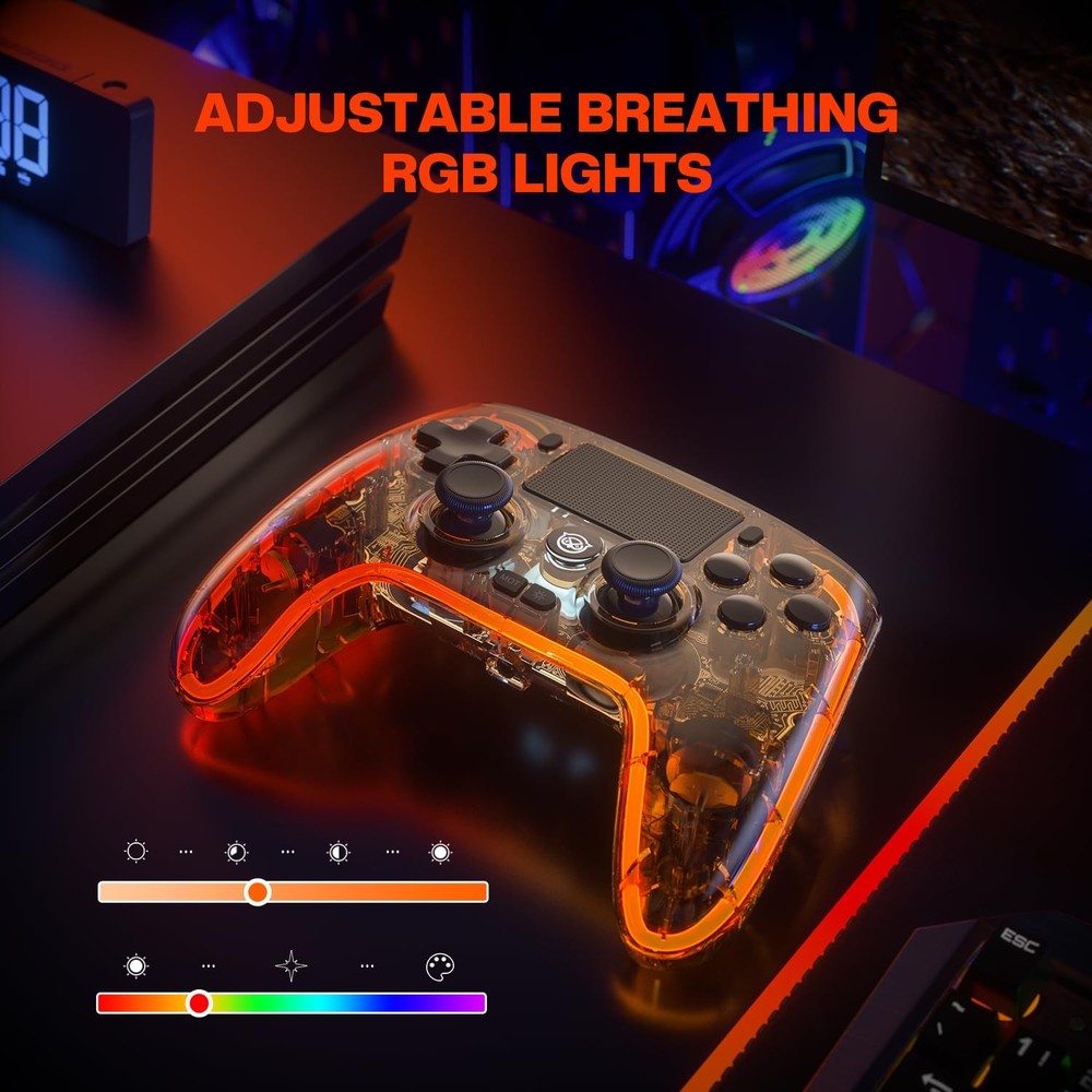Wireless Controller for PS4, Hall Effect Joysticks Triggers, Transparent Control