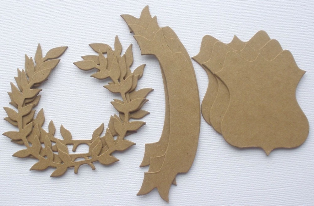 {3} *REGAL CREST* Laurel Leaf / Banner / Crest - Bare Chipboard Die Cuts