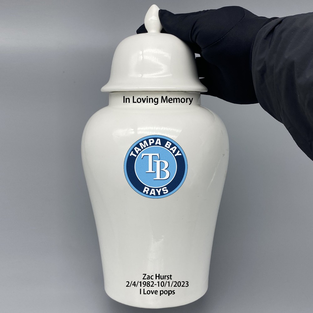 Ceramic Large Urn for Tampa Bay Rays Baseball Theme, Custom Text & Number