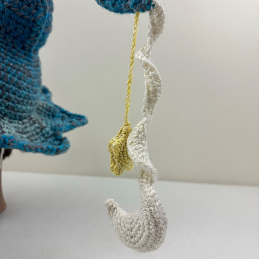 Handmade Crochet Moon & Star Bent Witch Hat glowing