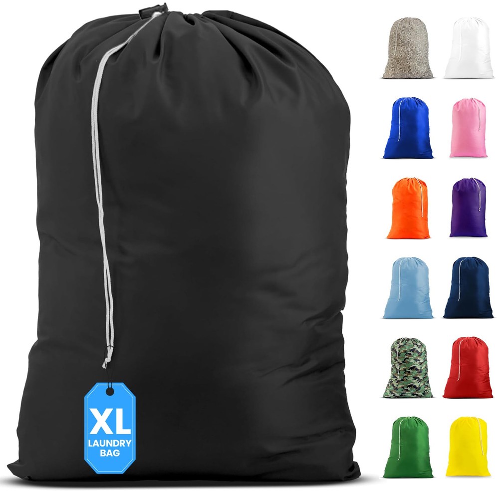 Nylon XL Laundry Bag, Large Capacity with Locking Drawstring, Machine Washabl...