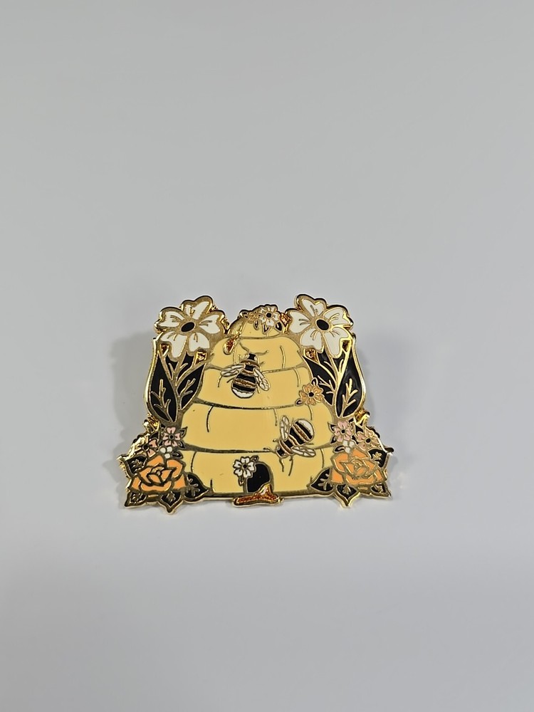 Bees On Hive With Flowers Lapel Pin