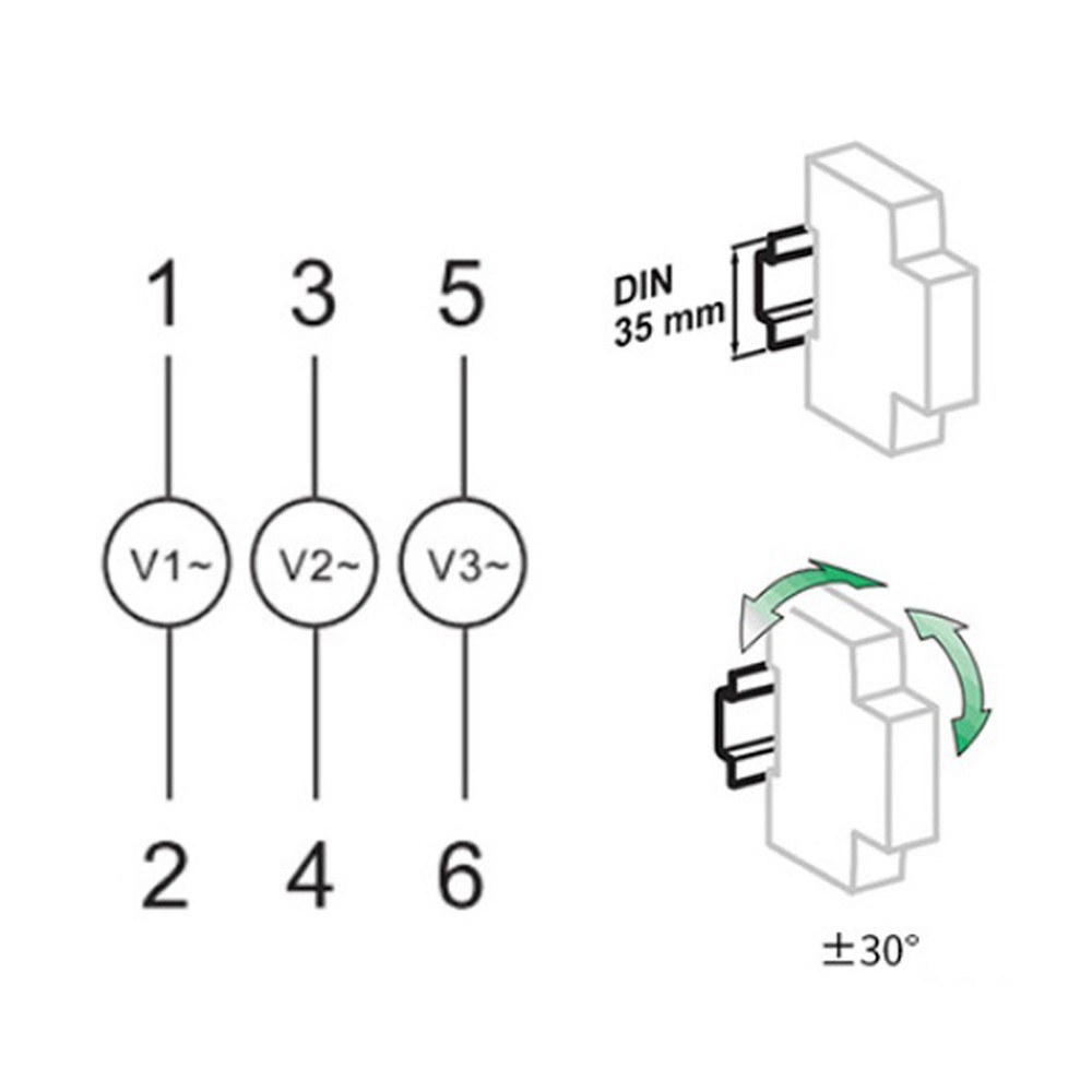 Three-Display Voltmeter Din Rail Three Phase Modular Voltage Meter AC80-500V
