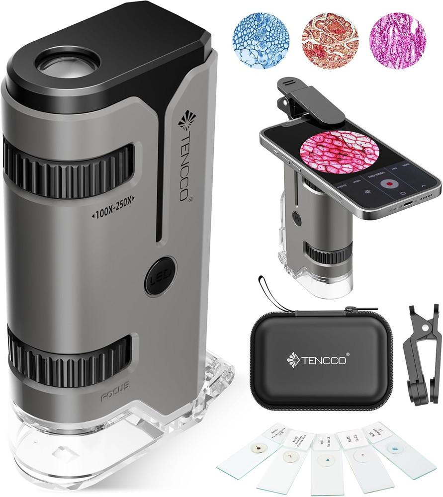 100X-250X Pocket Microscope for Kids Adults, Protable Handheld Miniscope, Mini M