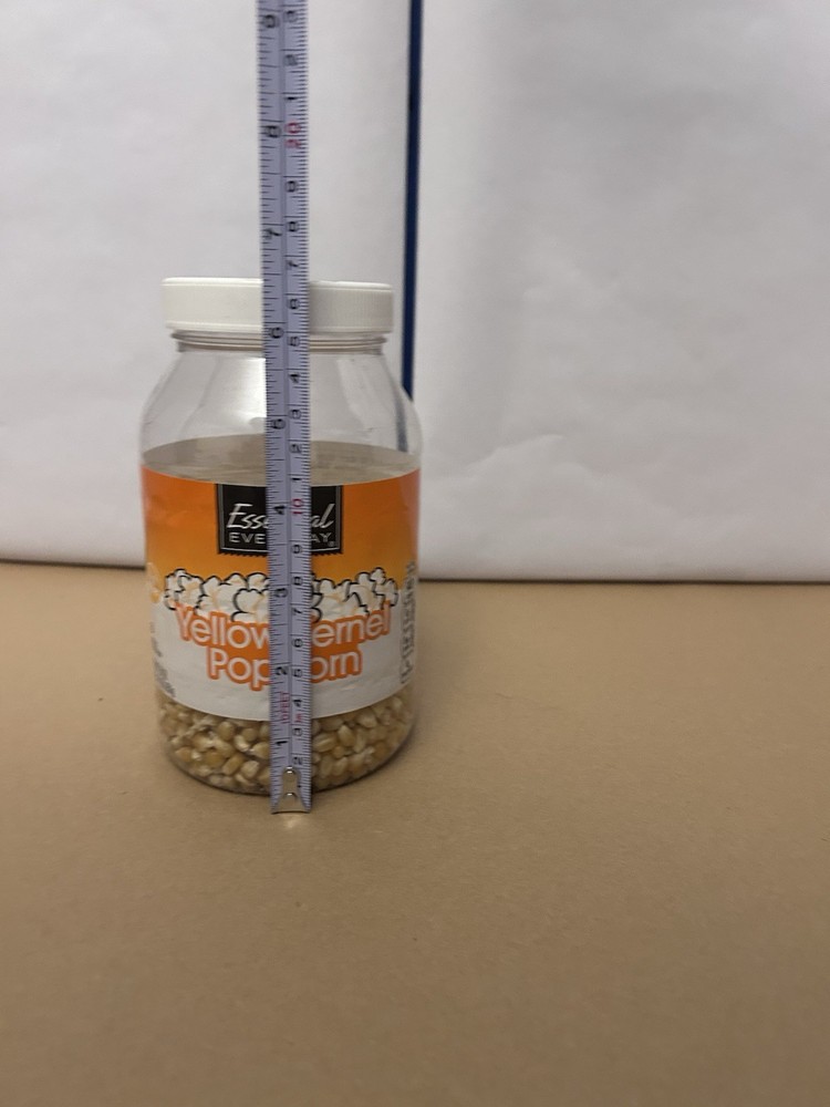 Plastic Jar 851g twist off Essential Everyday Yellow Kernel Popcorn half used