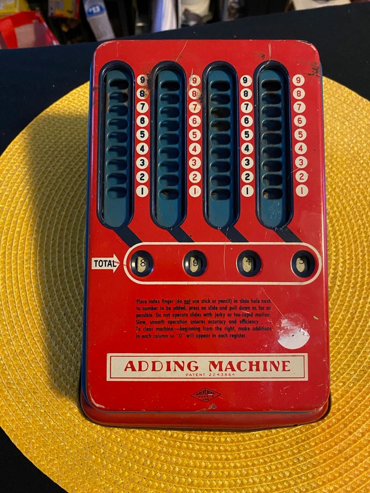 Vintage Metal Adding Machine Red/Blue