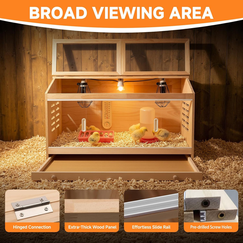 Large Drawers Brooder Box for Chicks Wooden Chicken Brooder Box, with 3 Heating