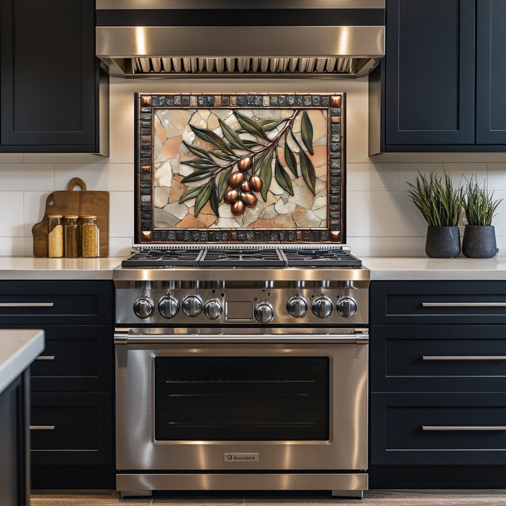 Olive Branch Copper Look Tempered Glass Kitchen Backsplash Panel