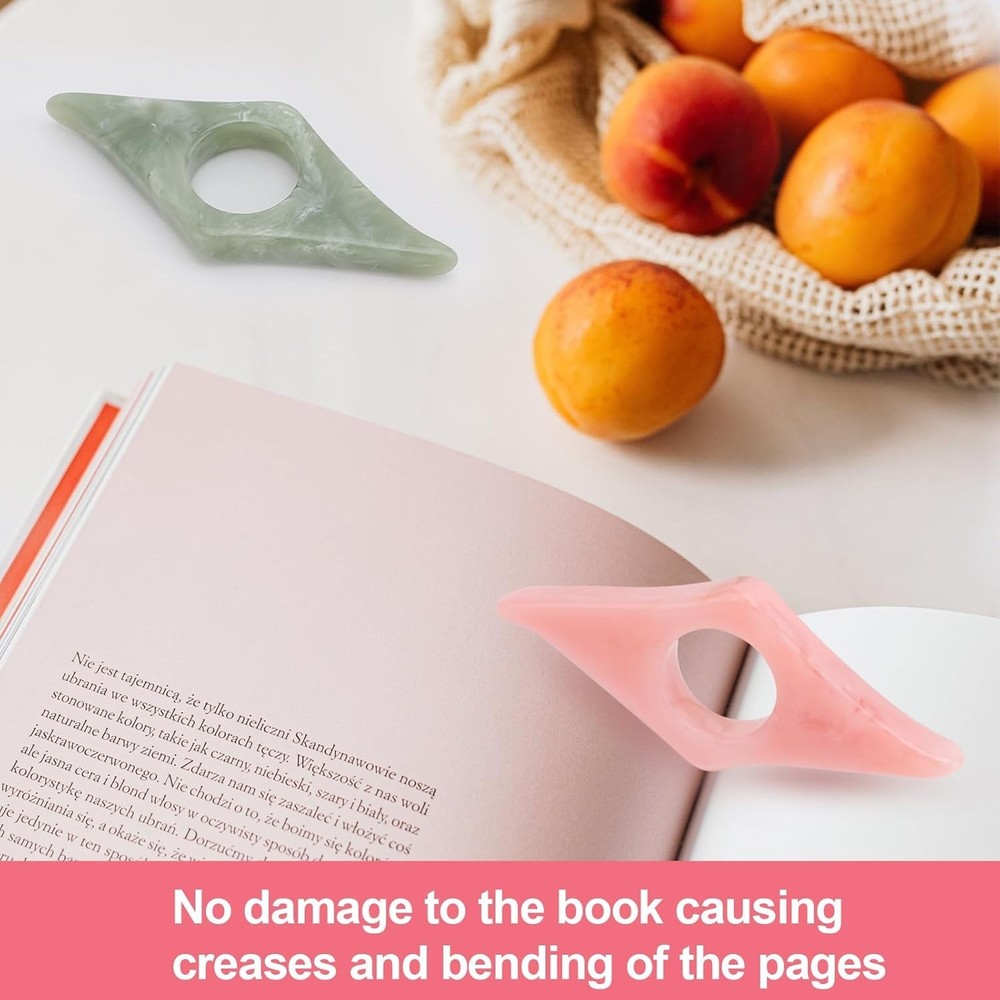 2Pack Resin Thumb Page Holders for Comfortable Reading - Pink & Olive Green