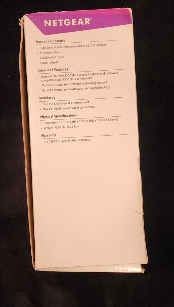 NETGEAR CM500 Cable Modem DOCSIS 3.0 – Used, Tested – 680 Mbps