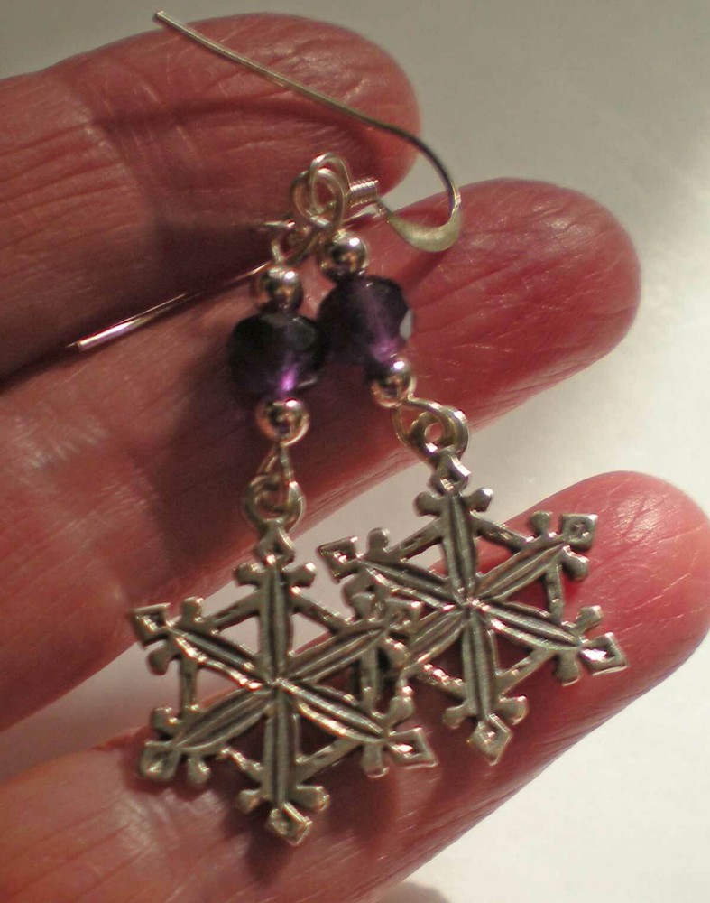 Sterling Silver Snowflake and Amethyst Earrings e160