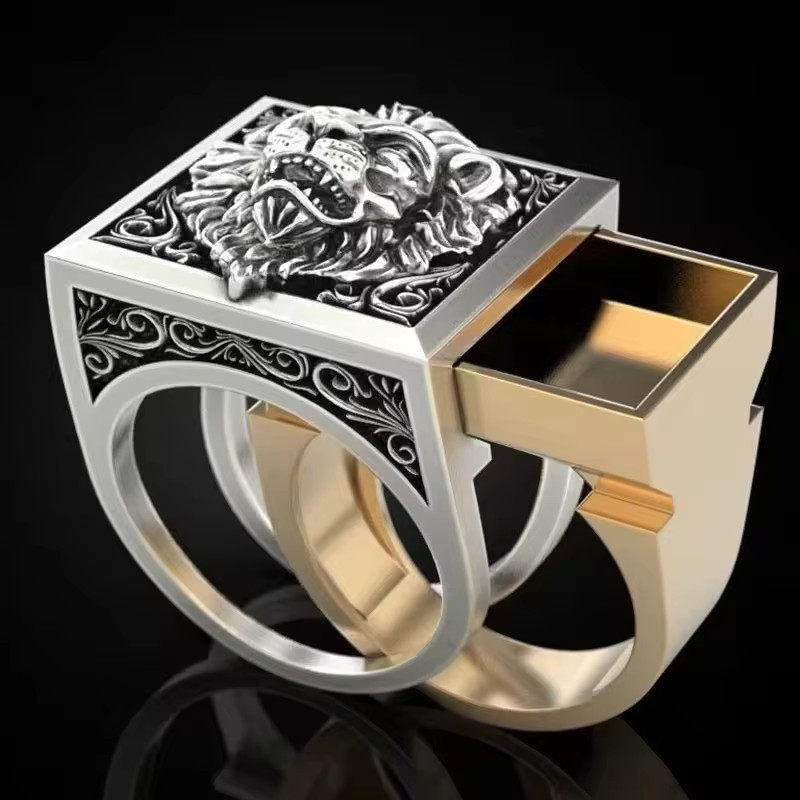 Gold Clad Lion's Head Ring with hidden compartment