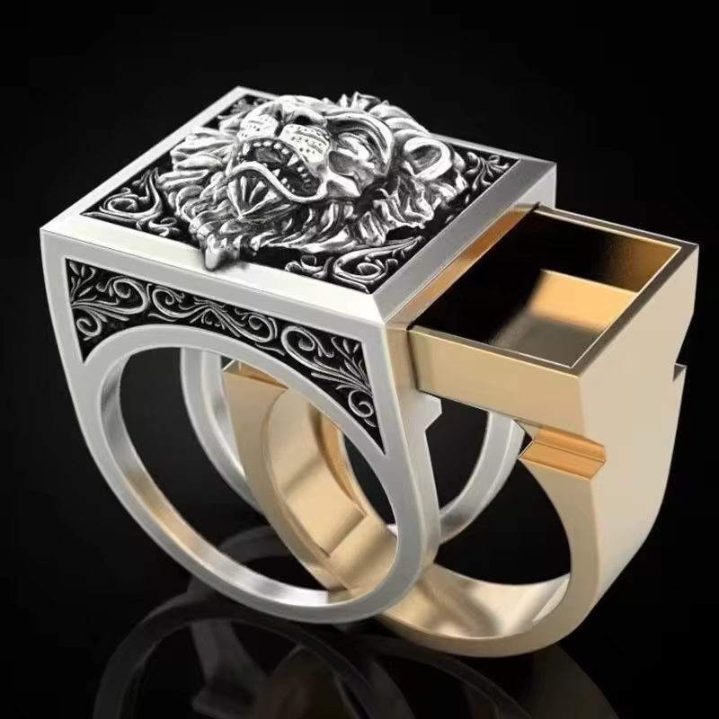 Gold Clad Lion's Head Ring with hidden compartment