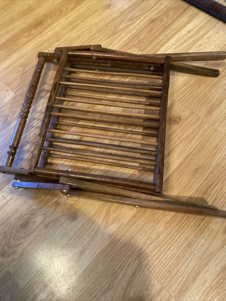 Vtg Folding Hinged Collapsing Wood Magazine Rack