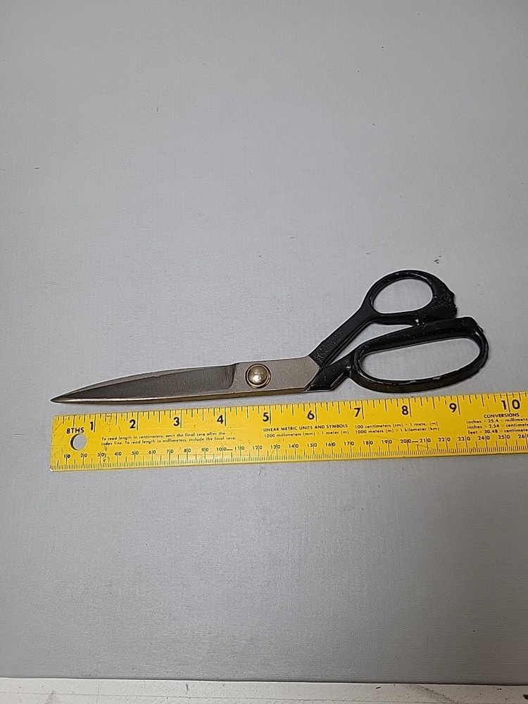 Large Vintage 10" Metal Black Handle Scissors
