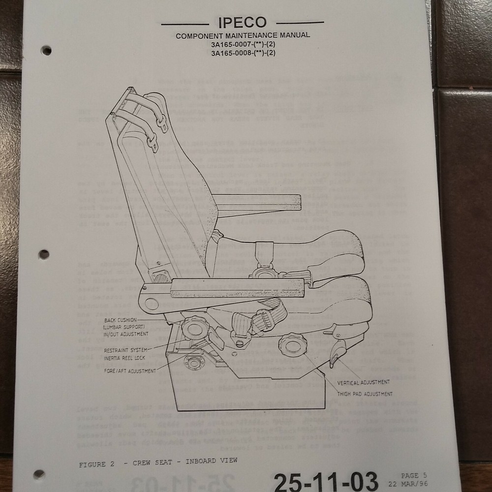IPECO Crew Seat Assemblies 3A165 Series Component Maintenance Manual