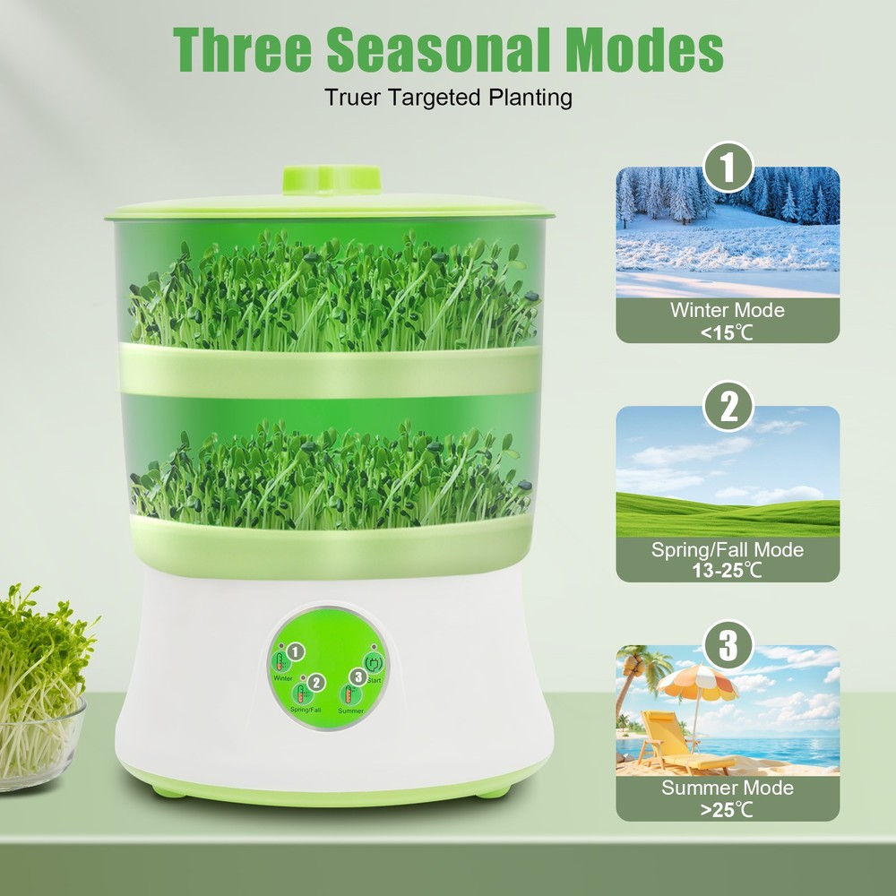 2-Layer Bean Sprouts Machine Large Capacity Automatic Bean Sprouter Grow Tool US