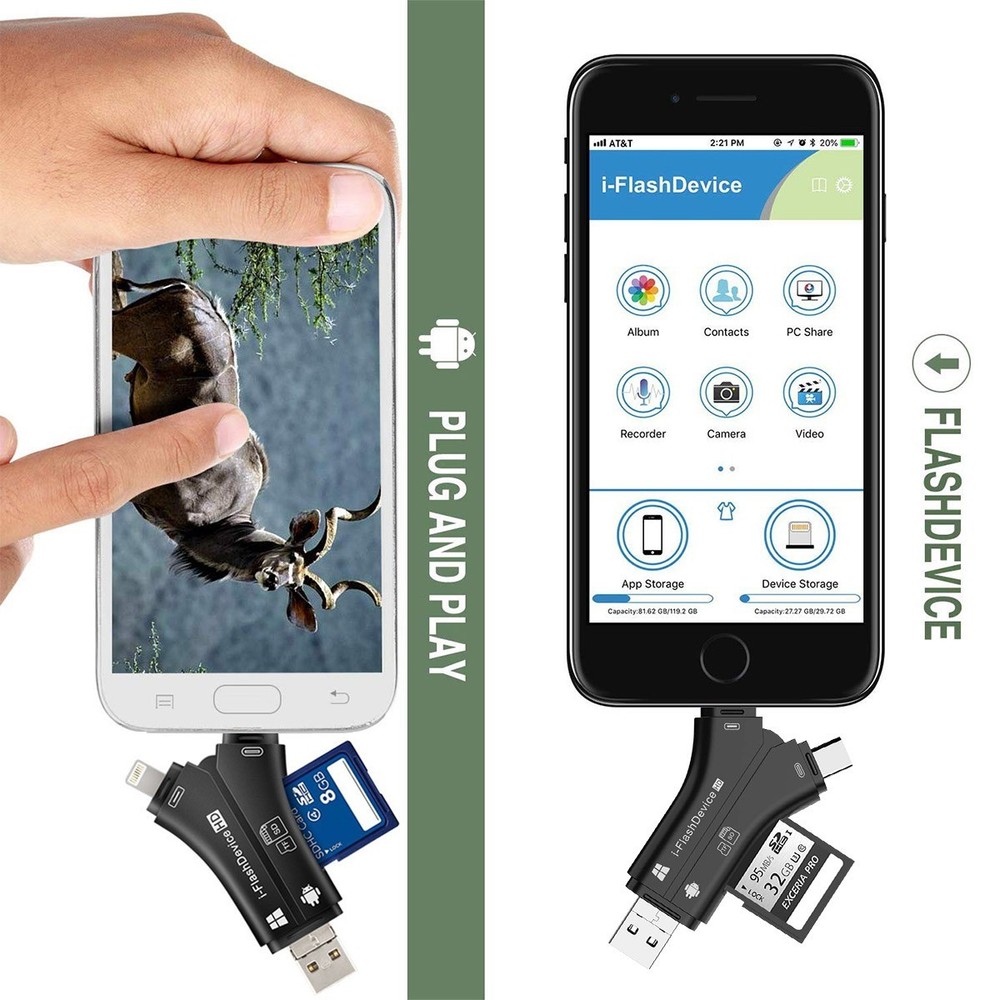 Compact Memory Card Reader for iPhone Android Travel Camera Accessory