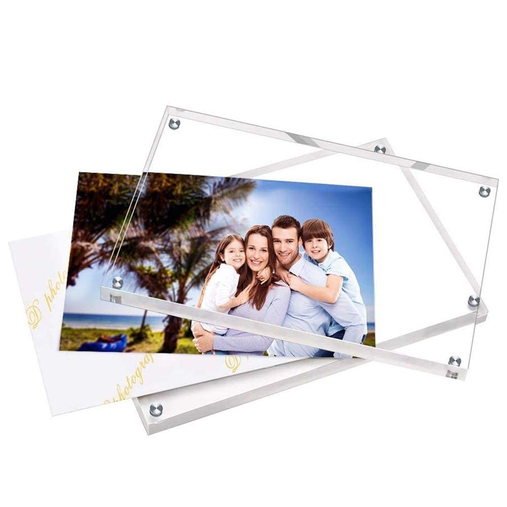 Acrylic Frames, 2 Pack 5x7, 24mm Thicker Frameless Clear Picture Frame, Doubl...