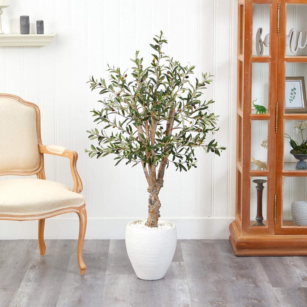 53" Olive Artificial Tree in Elegant White Planter - Perfect Home Decor!