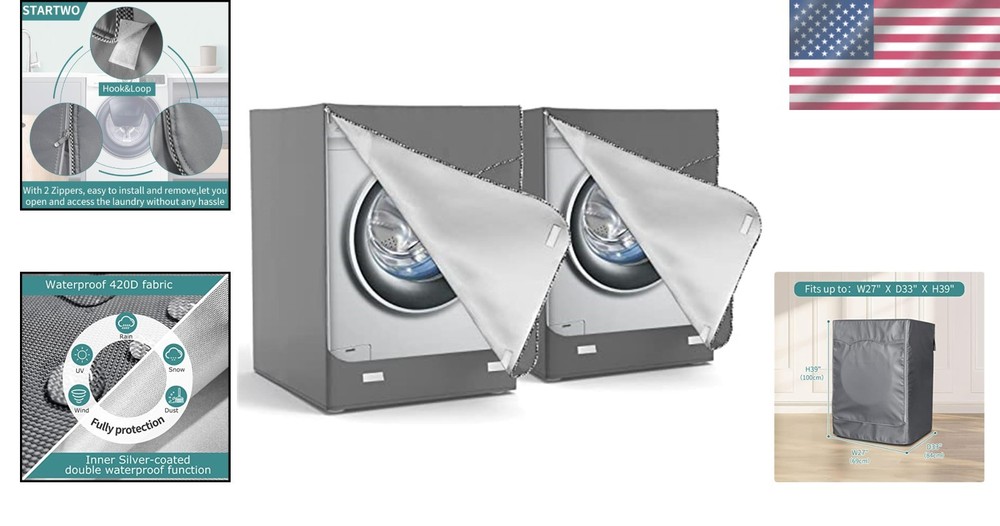 Polyester Washer Machine Cover 2 Pack, Gray