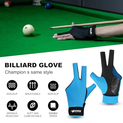 Billiard Pool Glove for Left Hand 3 Finger, Durable Double Medium Black