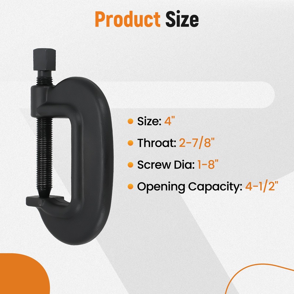 Heavy Duty 4" C-Clamp Square Spindle Head Black Oxide Coating Construction Tool