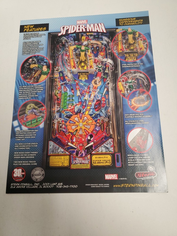 Marvel Spider-Man Vault Edition Flyer/Brochure Ad Stern Pinball Machine Artwork