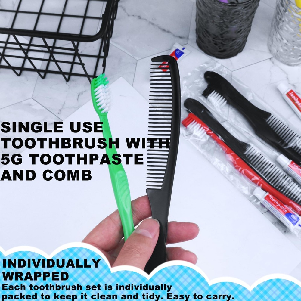 20Pcs Disposable Toothbrushes with Toothpaste and Comb,5g Toothpaste,7inch Ha...