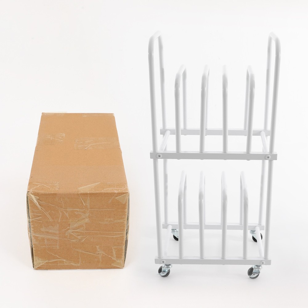 Art Canvas Storage Rack, Double-Tier Rolling Art Canvas Mobile Organizer White