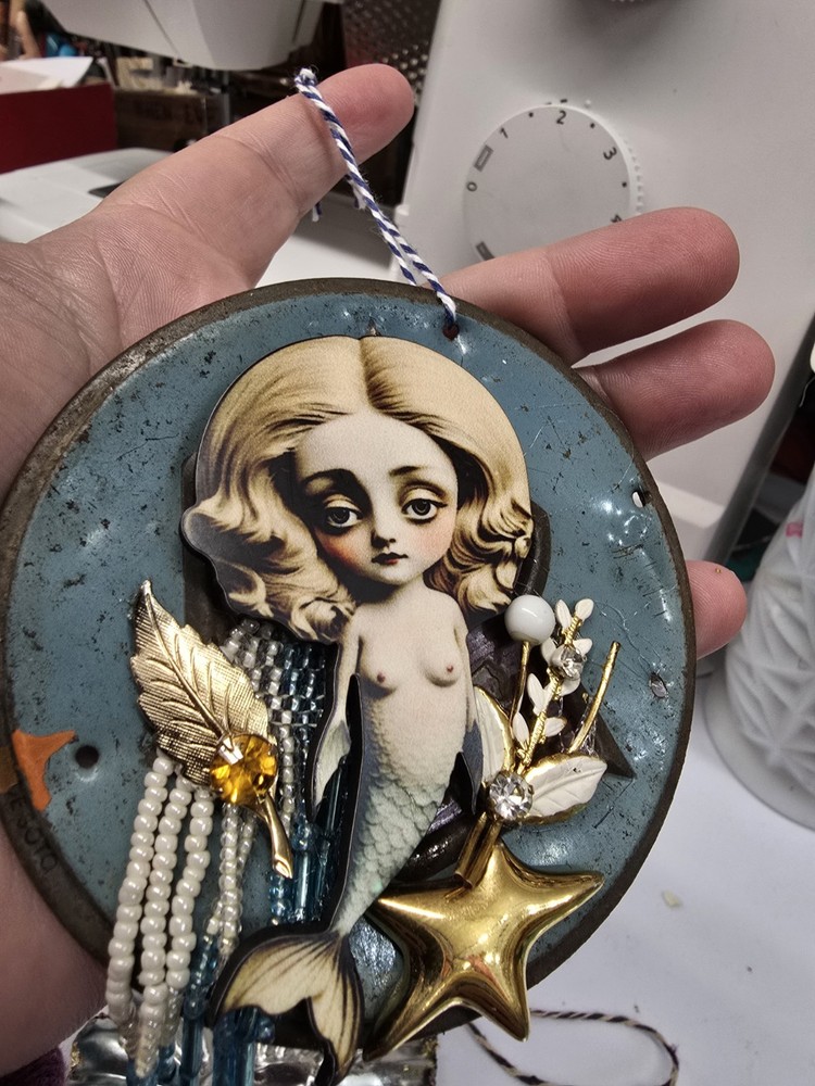Upcycled Mermaid Assemblage Art Ornament Found Object Artwork