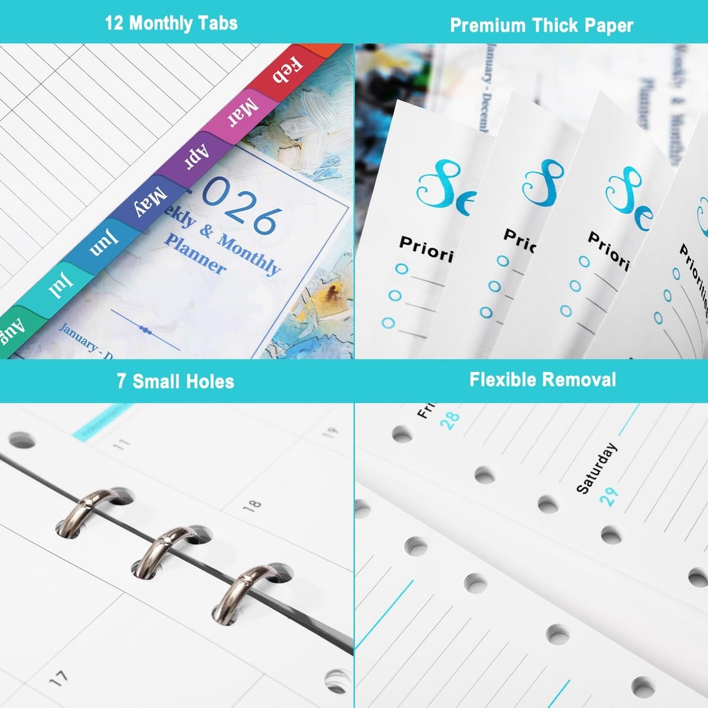 2026-2027 Planner Refills - Inserts with 7-Hole multicolor