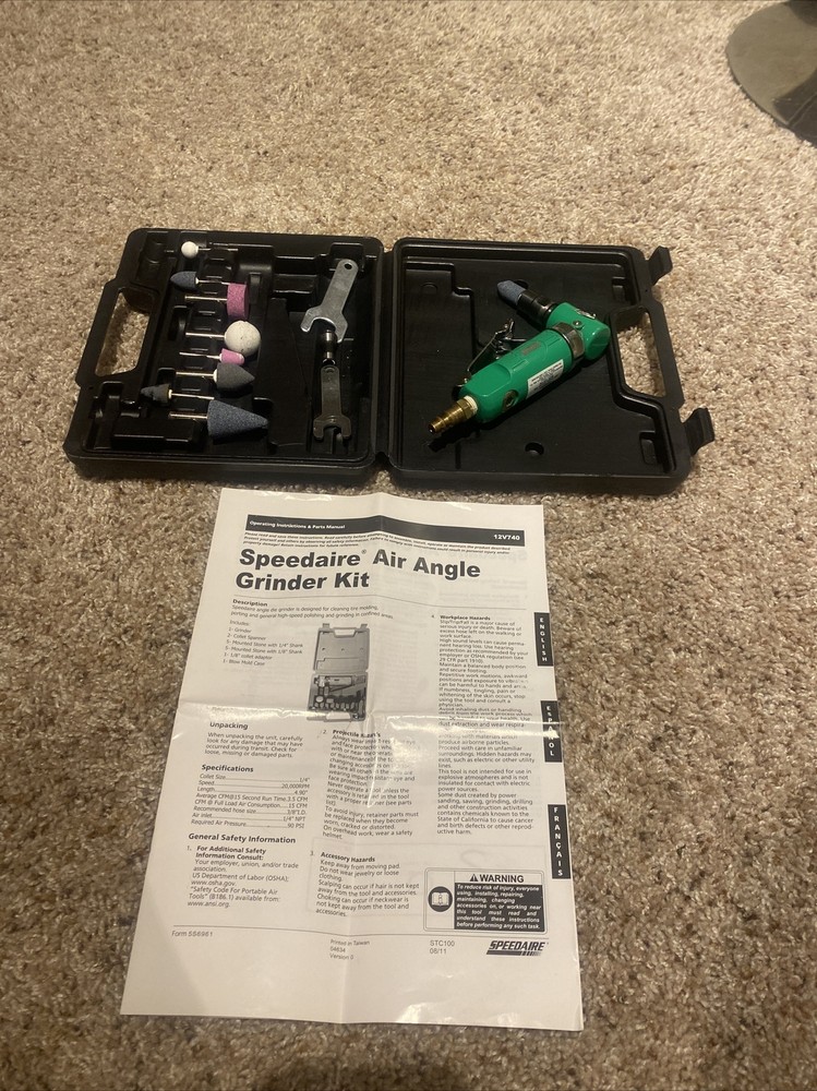 Speedaire 1/4” Air angle grinder kit - Mod: 12V740 -Semiused