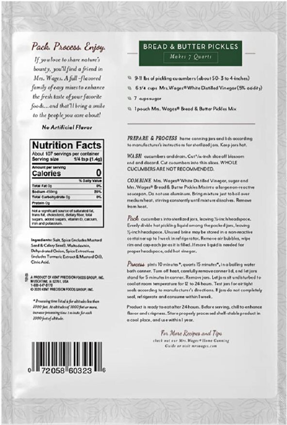 Mrs. Wages Quick Process Bread & Butter Pickles Mix