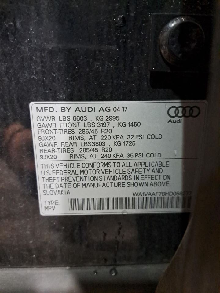 Rh Passenger Side 2017 Q7 Audi Camera/Projector Sku#4354202