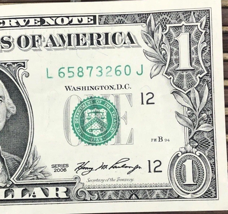 Insufficient Ink Error 2006 $1 Dollar Circulated Bill