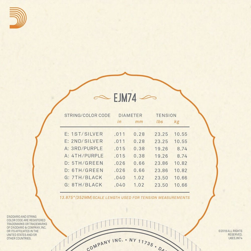D'Addario Mandolin Strings 2 Sets Loop End Monel EJM74 11-40