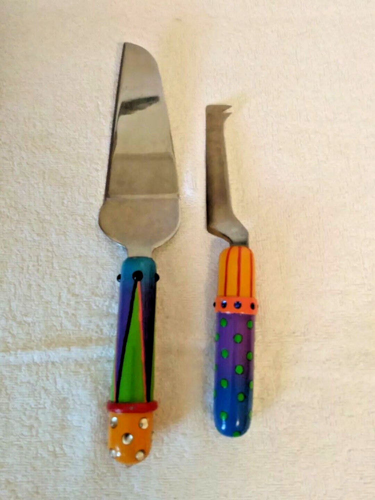 All U Can Handle Hand Painted Ceramic & Stainless Steel Server & Knife/Fork Set