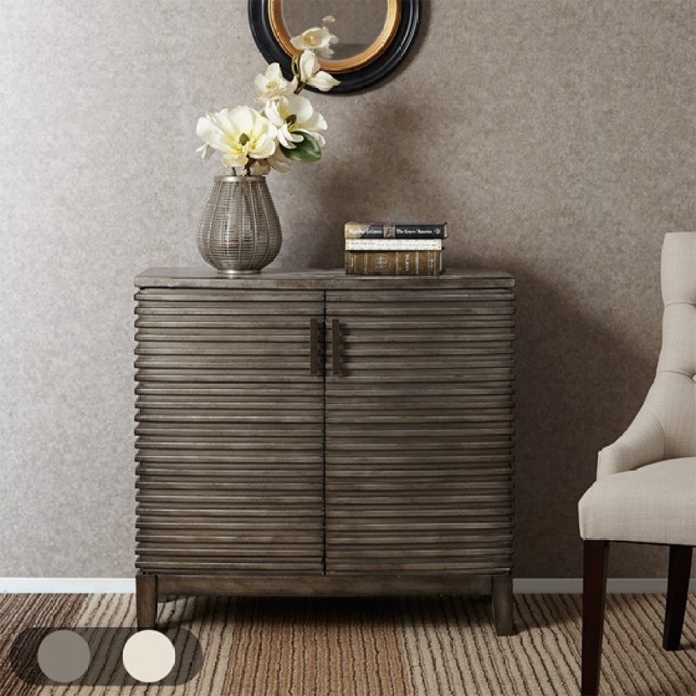 Ridge Accent Chest,features two doors,Solid wood, Wood Finish: Grey