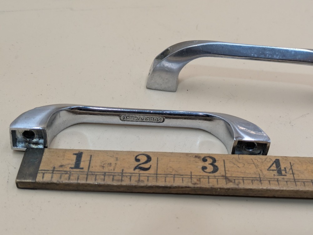 Pair Vintage Surrey Ware Mid Century Kitchen Cabinet Drawer Pull Handle Chrome