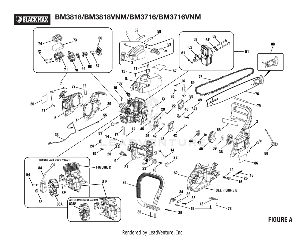 BLACK MAX CHAINSAW STARTER ASSEMBLY - FITS 16" OR 18" MODELS IN DESCRIPTION