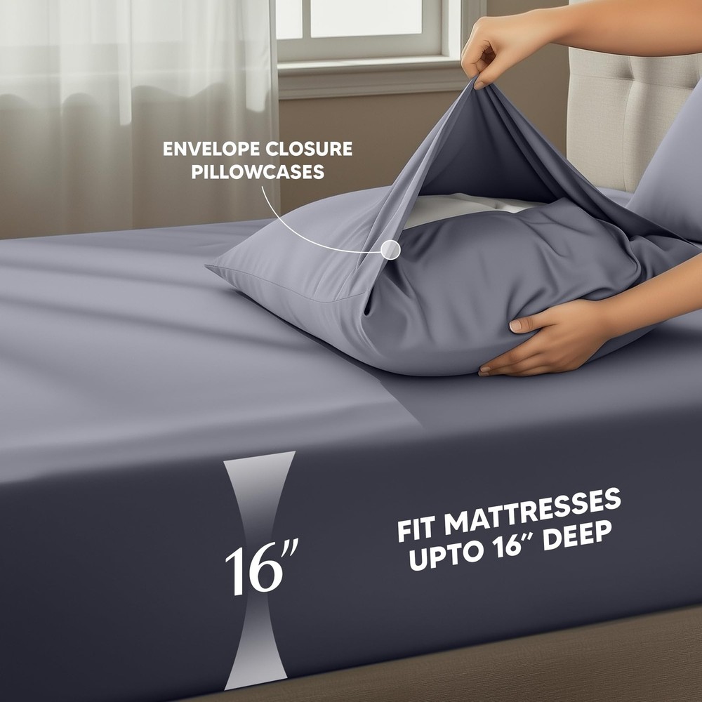 King Size Sheet Set – 4 Piece Bed Sheets, Soft and Breathable Microfiber, Inc...