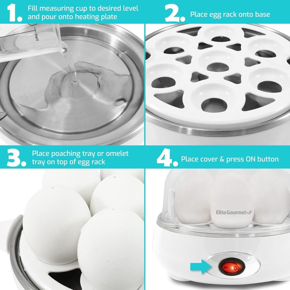 Automatic Egg Cooker with Auto Shut-Off, Buzzer & 7 Egg Capacity, Classic White