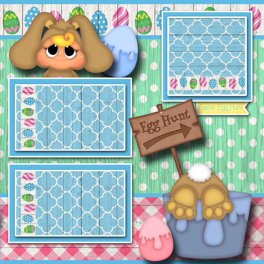 EASTER EGG HUNT ~ 2 premade scrapbooking pages paper piecing layout ~BY CHERRY