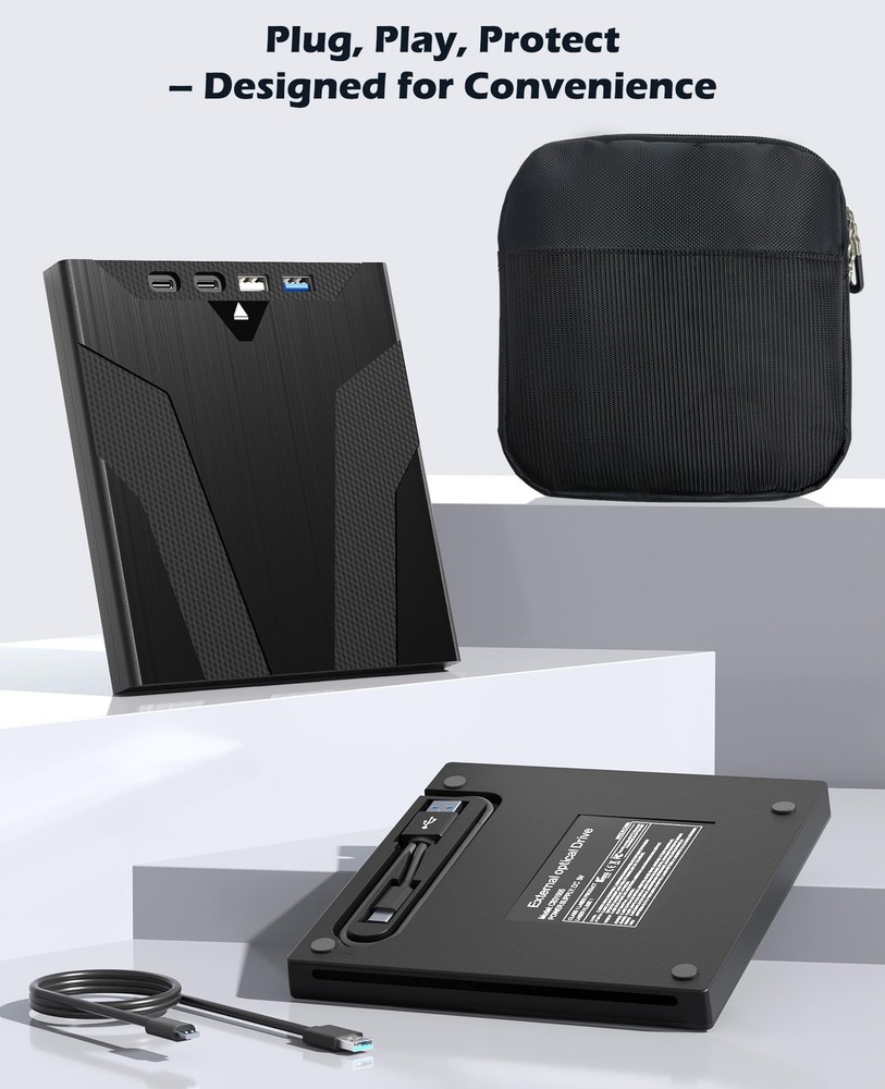 Wbacon 8 in 1 External CD/DVD Drive for Laptop, Slot-Loading CD Reader for La...