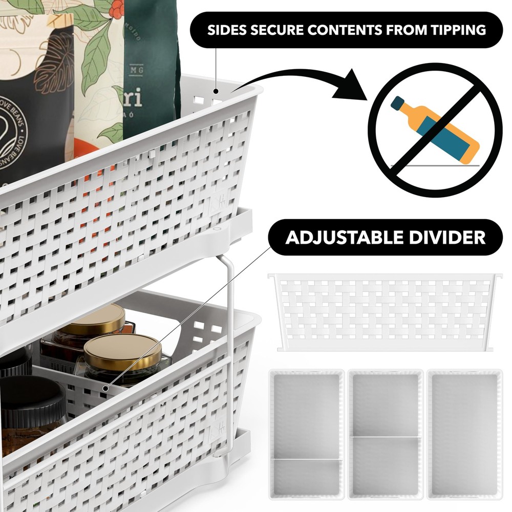 2 Tier Bathroom Organizer Tray Pull-Out Sliding Drawer, Under Sink Storage, W...