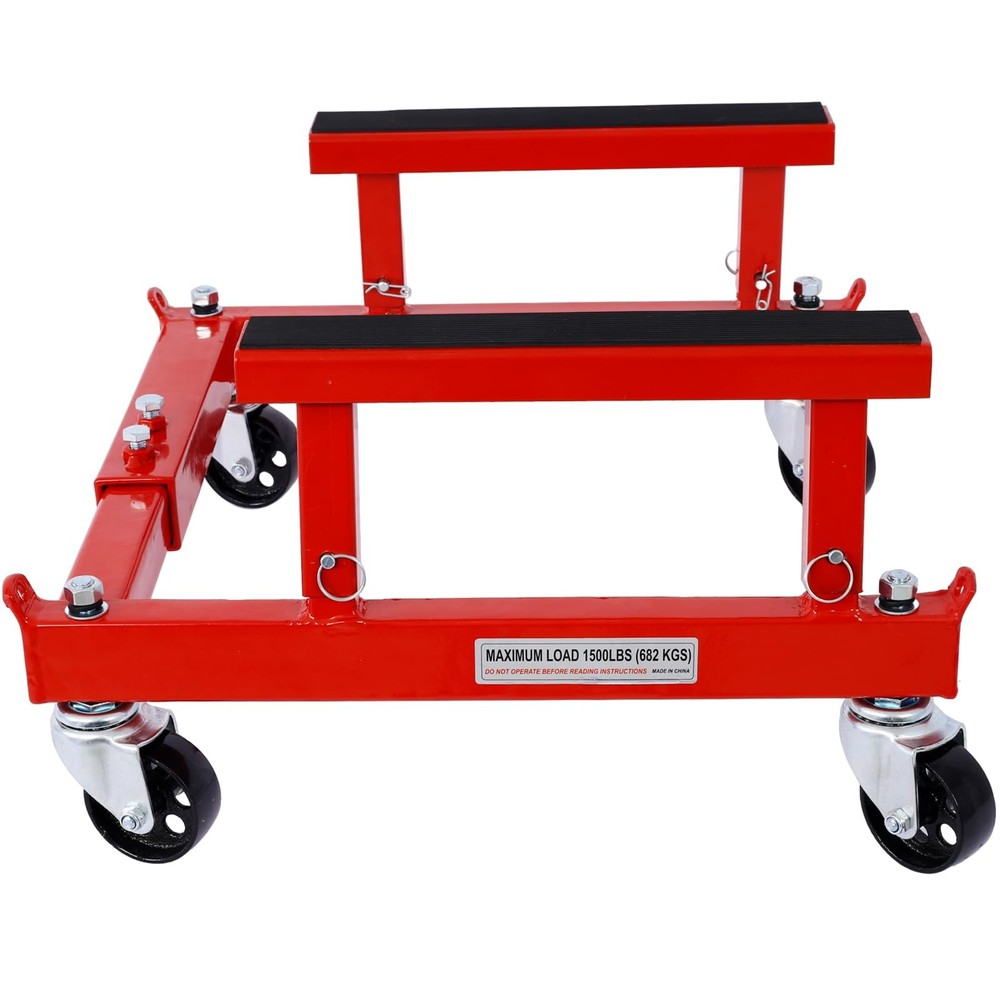 ⭐Motorcycle Engine Cradle Dolly,1500Lbs Adjustable Width &Height,Rubber Pads,
