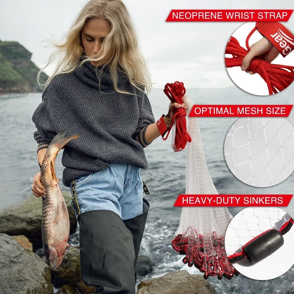 Professional Grade Cast Net 3ft Radius | 1/4" Mesh for Optimal Bait Catching