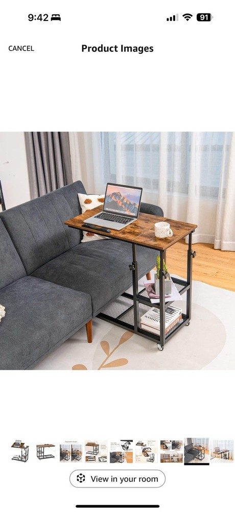 Tangkula Height Adjustable C Shaped End Table With Locking Wheels