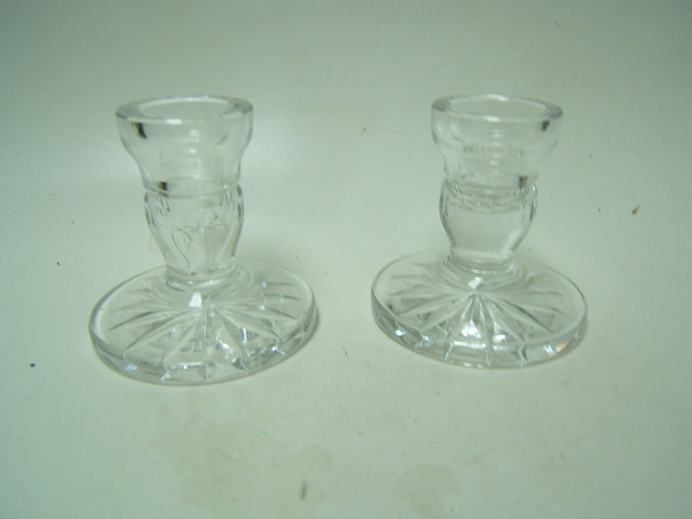 Waterford Candlesticks Collection Pair Single Light Vertical Cuts on stem 3 1/2"